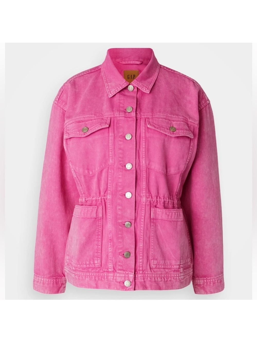 GAP Denim Jacket with Drawstring Waist Oversized Hot Pink size Medium - Picture 13 of 13